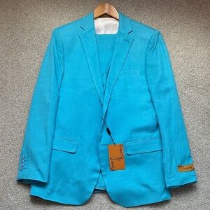Men's 3 Piece Linen Blue Suit Blazer